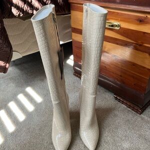 Nasty Gal Textured Cream Heeled Boots